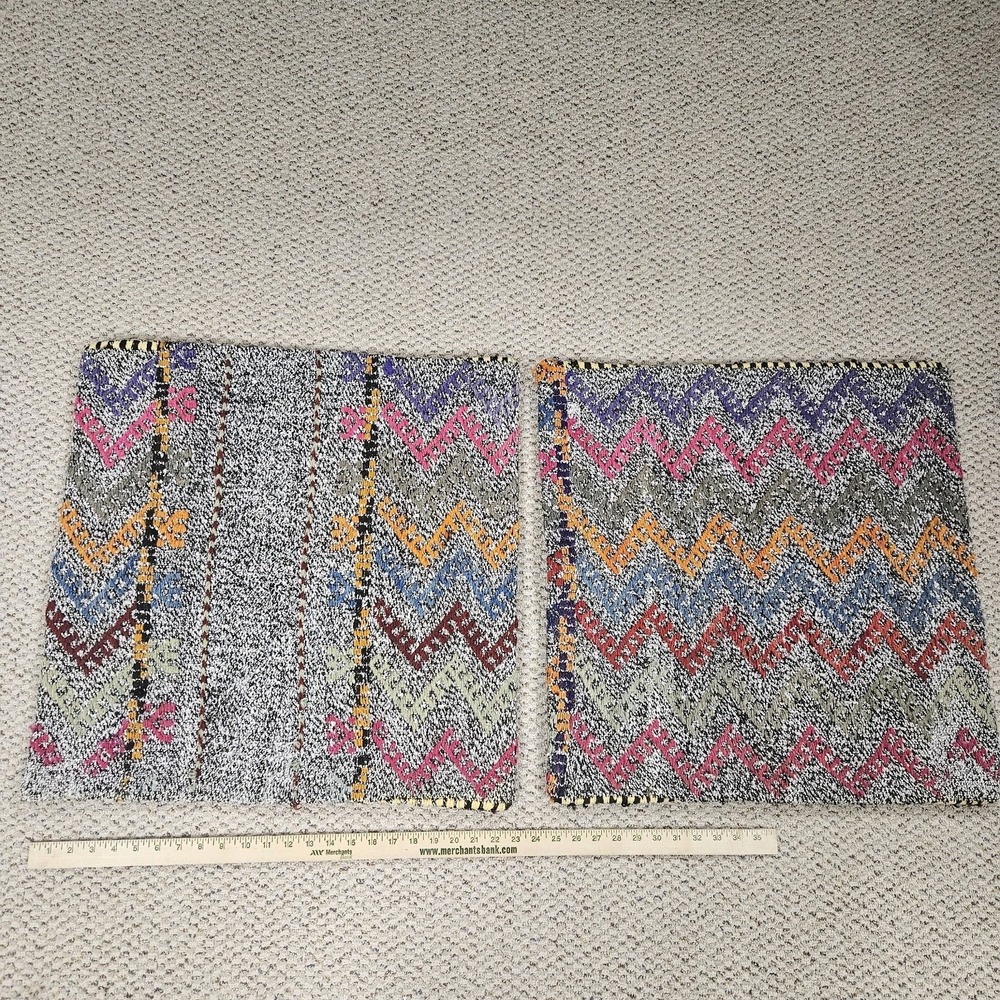 Turkish Kilim Pillow Cover 23 X 23 Decorative Throw - 100% Wool - Set of 2